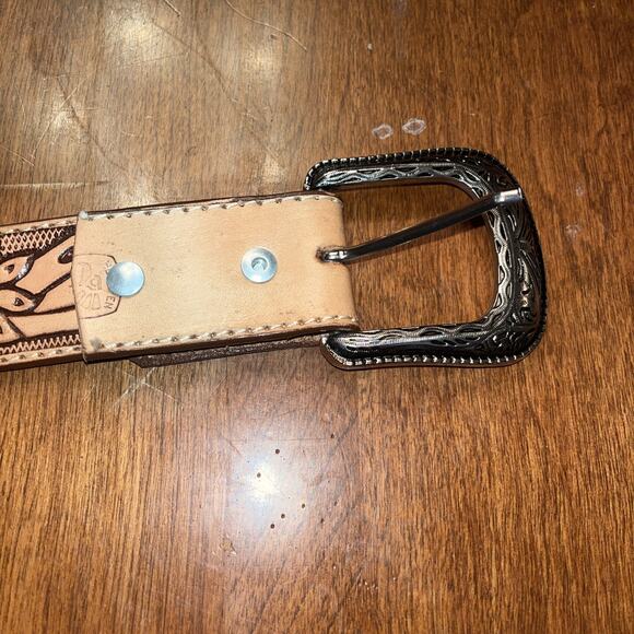 Western Floral Tooled Genuine Leather Brown Belt 23-28 Classic Rodeo - Picture 2 of 4